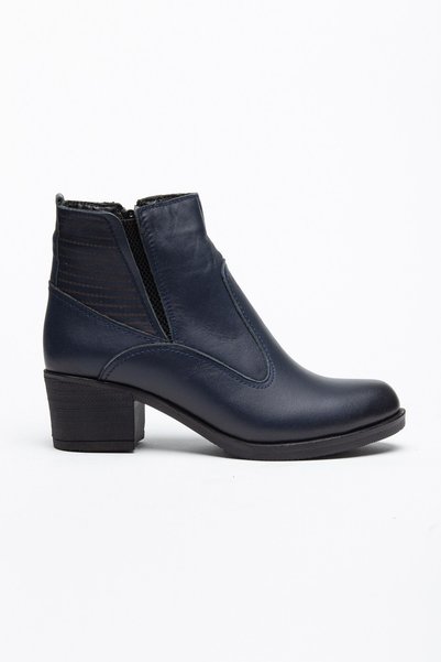 Dilimler Ayakkabı Genuine Leather Women's Heeled Boots Navy Blue with Fur and...