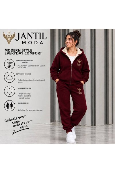 JANTIL MODA طقم بدلة رياضية نسائية من 3 قطع |   هودي ببطانة من الفرو من الداخل