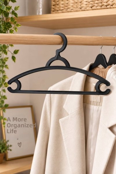 VENON 48 Pieces Black | |   Dress Hanger Nice Model | |   Black Plastic Clothes Hanger 40cm Multi-Purpose Clothing Hanger Pants Shirt Coat and Skirt Hanger Durable Wardrobe Organizer Closet Organization Blouse