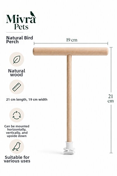 Mivra Pets Natural Wooden Bird Perch - Budgie Cockatiel Cage Accessory