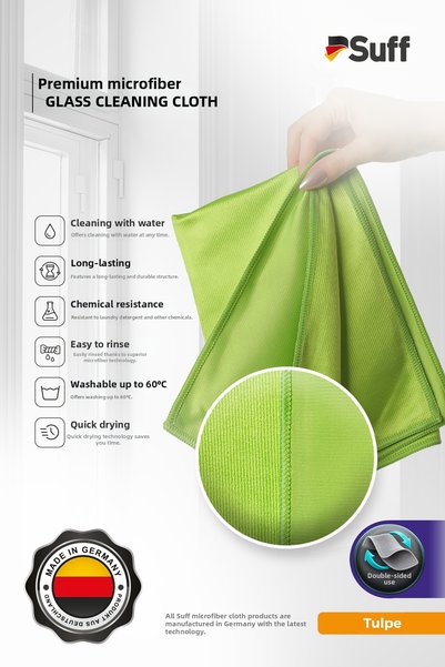 Suff Tulpe Glass Microfiber Cloth Non-Marking Outdoor Glass Cleaning Cloth 40X40 cm Green