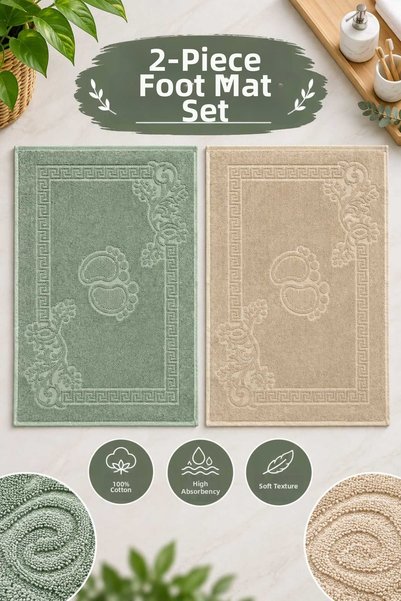 Three Roses 100% Cotton 50X75 2-Piece Flat Foot Towel, Foot Mat, Mat Set, Bat...