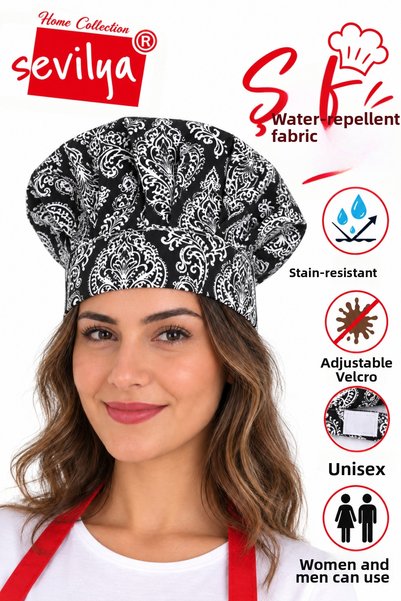 sevilya Adjustable Chef's Beret Adjustable Chef's Hat Chef Hat Patterned Chef Hat