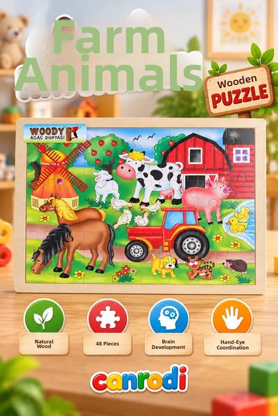 canrodi 6476 Sun-Kdm-Woo-Tahta Pzl 48 Farm Animals