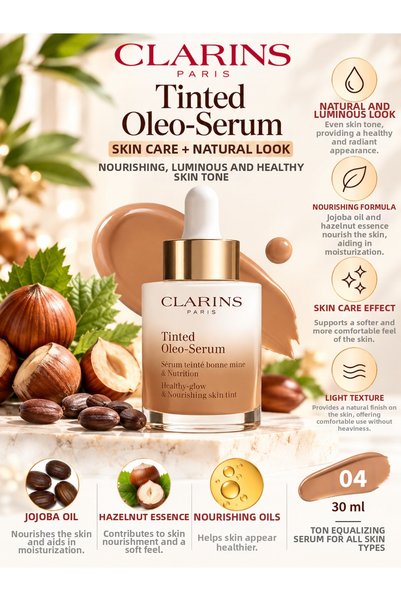 Clarins Tinted Oleo-Serum 04 Hazelnut Oil Nourishing and Natural-Looking Colo...