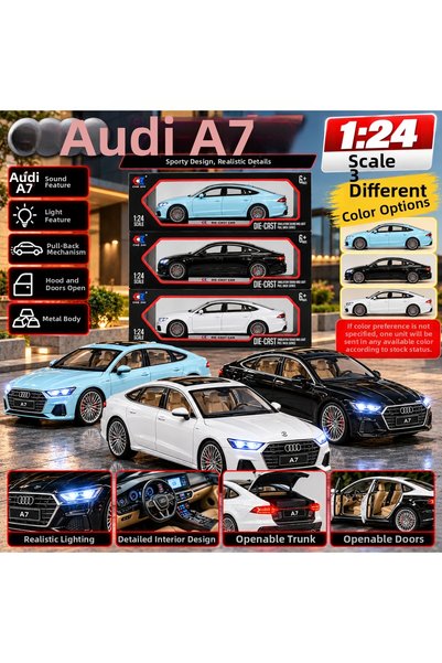 TRUST STORE سيارة أودي A7 معدنية بمقياس 1:24 مع صوت وإضاءة، سيارة سيدان رياضية قابلة للسحب والإفلات
