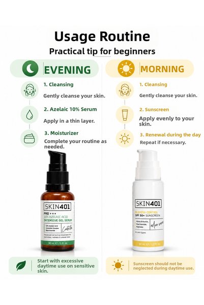 Skin401 10% Azelaic Acid and Spf 50+ Anti-Blemish Sunscreen 2-Pack Care Set – Anti-Blemish Appearance and Skin Tone Equalizer