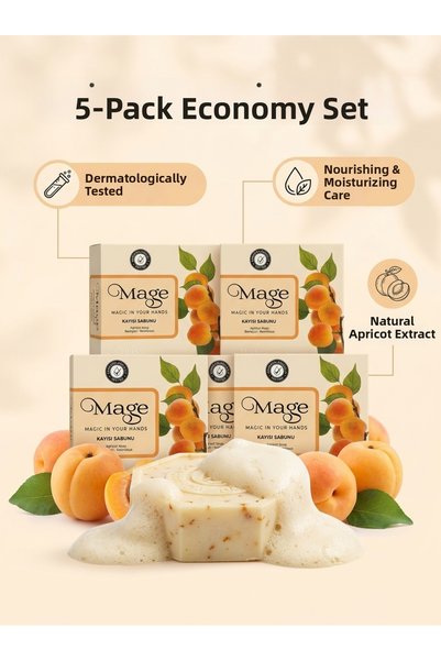 Mage Cosmetics Natural Apricot Soap Nourishing and Moisturizing Hand, Face and Body Care Soap 5-Piece Advantageous Package