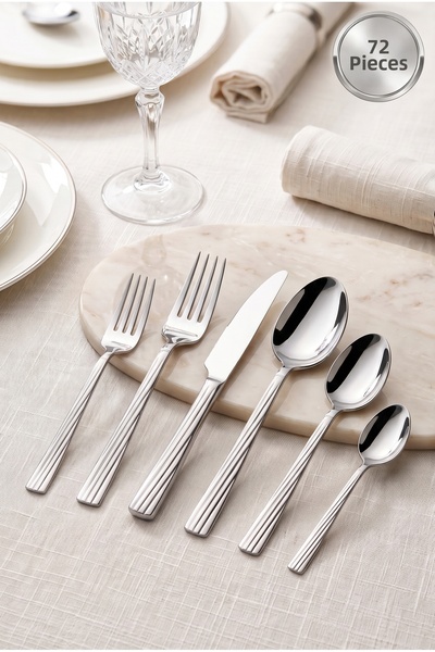 NESS HOME 72 Piece 12 Person Stainless Steel Ibiza Cutlery Set Dowry Set