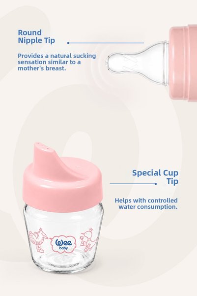 Wee Baby Mini Glass Baby Bottle and Exercise Cup Set 30 ml Pink