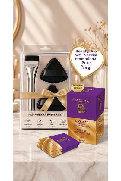 LUNARE Makeup Sponge and Foundation Brush Set & Micellar Makeup Cleansing Wipes