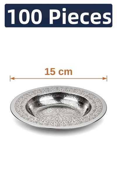 Binbir Trend 15 cm Authentic Patterned Chrome Steel Deep Appetizer and Presen...