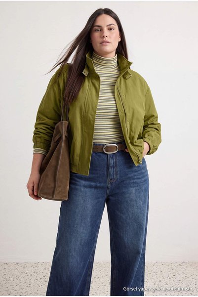 Trendyol Collection Jachetă verde supradimensionată cu guler înalt, mărime ma...