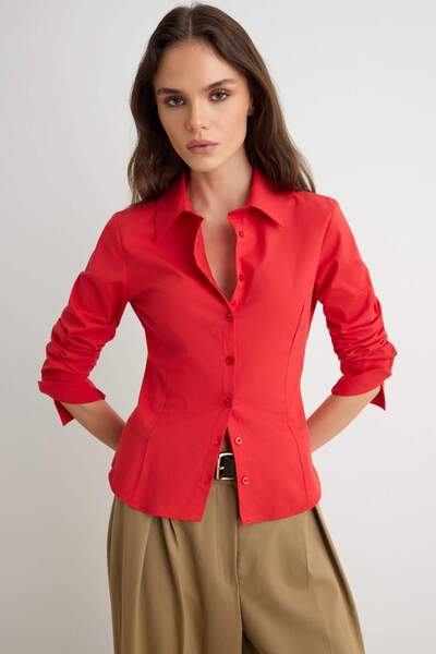 Trendyol Collection Kırmızı Wardrobe Essentials Cămașă roșie ușoară din bumba...