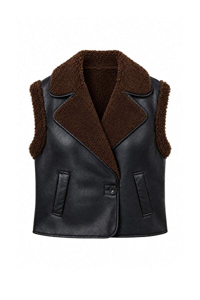 Trendyol Collection Black Regular Fit Plush Detailed Suede Vest Twoaw26Ye00001