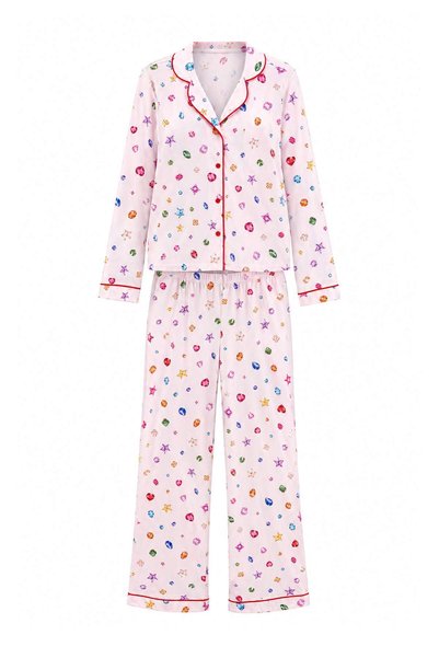 Trendyol Kollektion Rosa Pyjama-Set aus 100 % Baumwolle mit Steinmuster und P...
