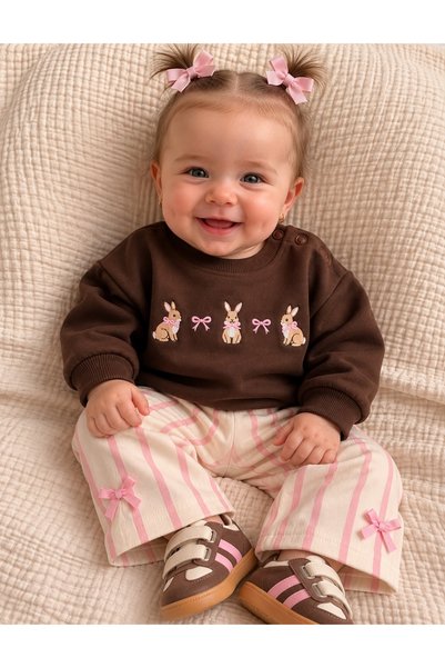Valia Baby Cute Rabbit Bowknot Premium 100% Cotton Baby Girl Set