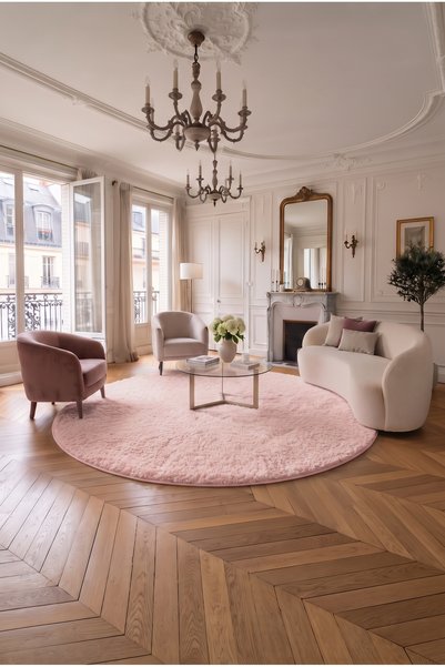 SOFT DECOR Pembe Kaymaz Taban Peluş Yuvarlak Daire Kesme Halı Tozumaz Yumuşak...