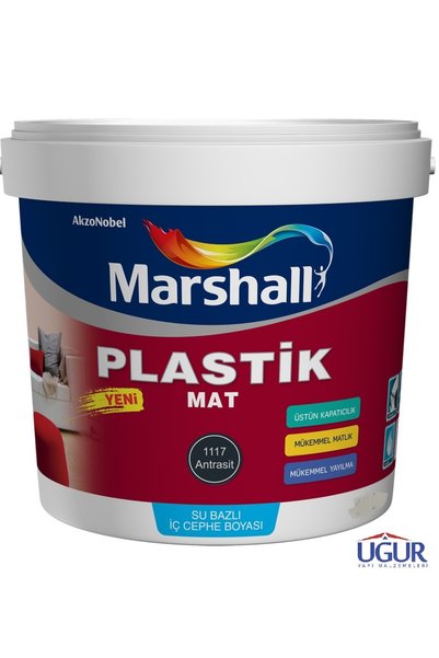 Marshall Plastik Mat Antrasit Su Bazlı Silinebilir İç Cephe Boyası 2,5 L