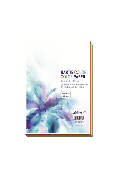 Libra Hartie color MIX A4 80gr set 200 coli, 5 culori x 40 coli