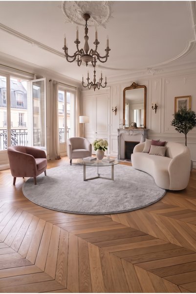 SOFT DECOR Gri Kaymaz Taban Peluş Yuvarlak Daire Kesme Halı Tozumaz Yumuşak D...