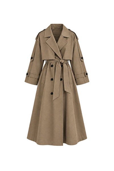 Laluvia Karamell Lucky Button Detaillierter Oversize-Trenchcoat – 9476