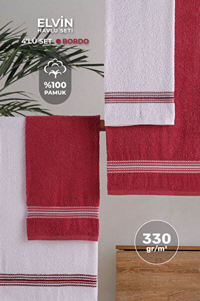 Generic Brand Sada ručníků do koupelny 4dílná červená – bílá Elvin – měkká te...