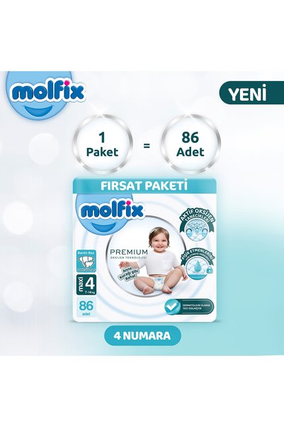 Molfix Premium Ultra Fırsat Paketi 4 Beden 86 Adet