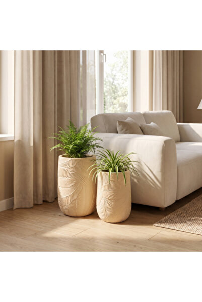 Vi Markets Elegant decorative planters featuring delicate tropical leaf patte...