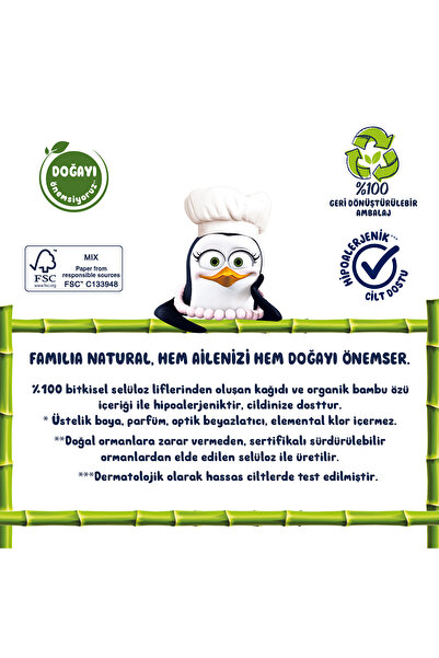 Familia Plus Natural Penguen Gofrajlı 16'lı Havlu Kağıdı