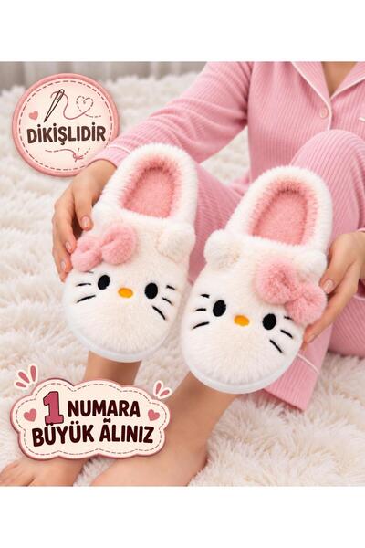 redtan Kadın Pudra Hello Figürlü Peluş Panduf Ev Terliği