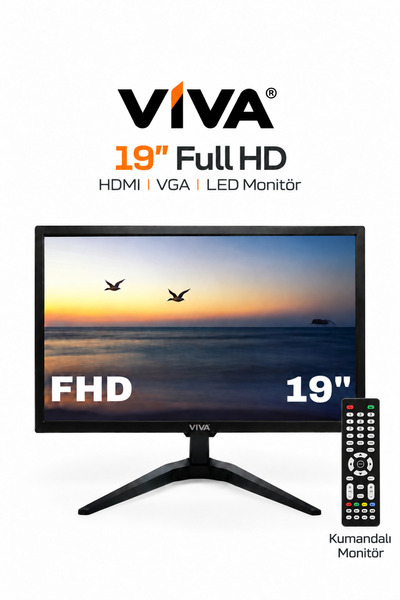 VİVA M-19 Premium 19 İnç Kumandalı LED Monitör HDMI VGA Girişli Dahili Hoparl...
