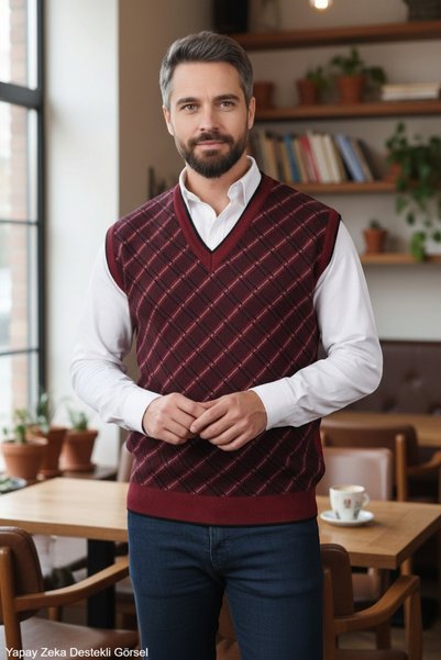 Kamalı Erkek Bordo Tüylenme Yapmayan Anti Pilling Kumaş Standart Fit Normal K...