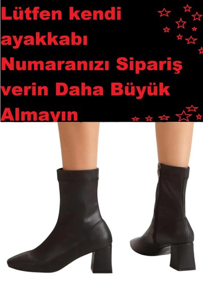 ForYou4 Black Casual Blunt Toe Thick Spanish Heeled Block Zipper Stretch Leg Women's Boots Casual