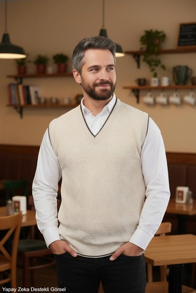 Kamalı Tricotaj pentru bărbați, crem, anti-pilling, cu model standard, cu mod...