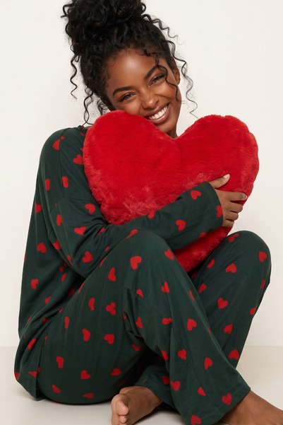 Siyah İnci Green Patterned Thermal Fabric Ultra Soft Knitted Pajama Set