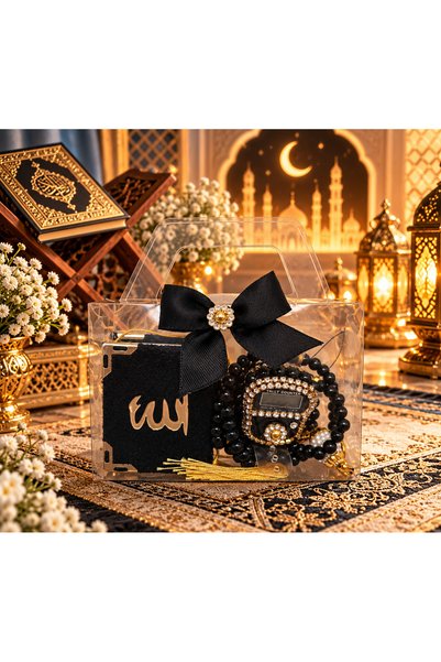 LenaToptan 1 Piece Black Bowknot Bag with Mini Quran, Pearl Prayer Beads, and...