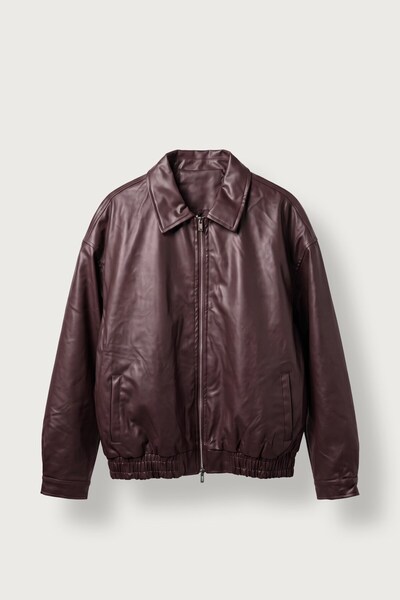 ablukaonline Men's Relax Fit Bomber Leather Jacket Claret Red