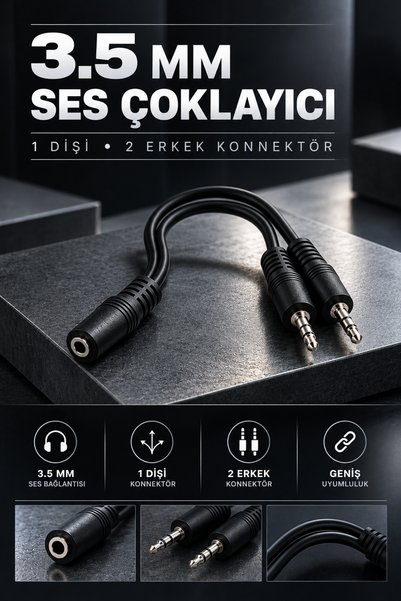 MVLH 3.5mm Kulaklık Mikrofon Ayırıcı Kablo - 1 Dişi 2 Erkek Jak Çoklayıcı Çev...