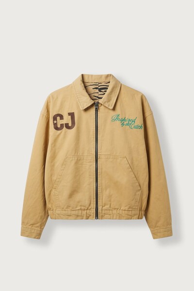ablukaonline Men's Boxy Fit Embroidered Canvas Jacket Mustard Yellow