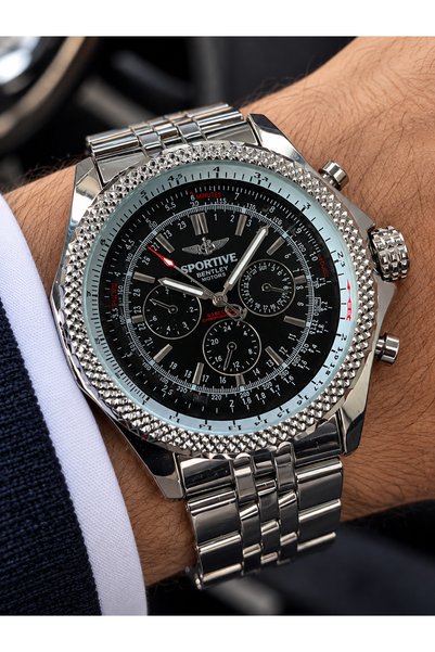 Sportive Men's Wristwatch with Chronograph Appearance, Steel Band Case, Premi...