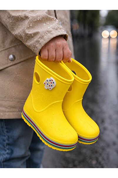 PLN SHOES أحذية مطر صفراء للأطفال من كوكو، ذات نعل ملون ومقاوم للماء (قد يختل...