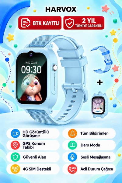 HARVOX HX Kids 4G Max Sim Kartlı Gps Akıllı Çocuk Saati Konum Takibi Görüntül...