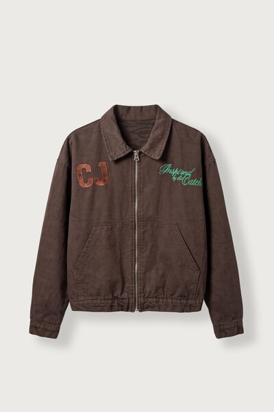 ablukaonline Men's Boxy Fit Embroidered Canvas Jacket Brown