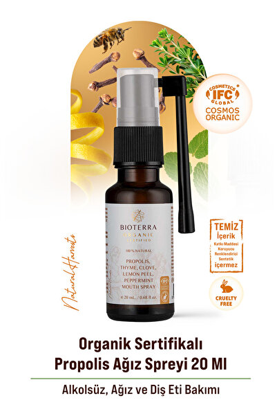 Bioterra Organik Ağız Bakım Spreyi - Propolis, Kekik, Karanfil ve Naneli Ferahlatıcı Sprey 20 ml | Propolis Mouth Spray