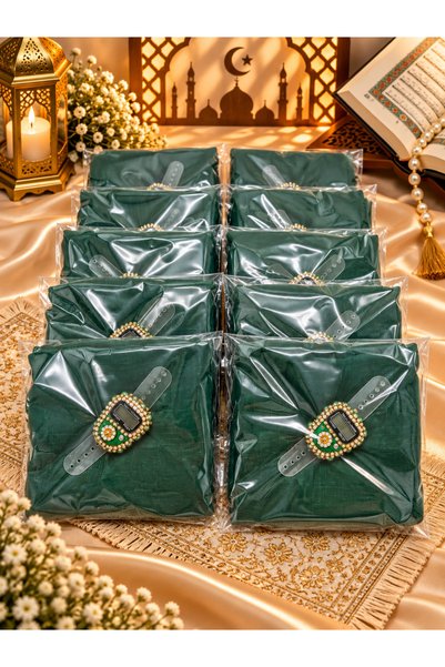 LenaToptan 10 Green Flared Scarves and Zikirmatik Set for Hajj Umrah Mevlid Gift