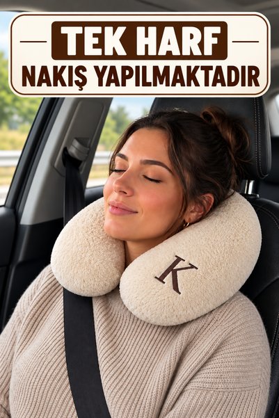 BeybiNest NAKIŞLI kişiselleştirilebilir Premium Welsoft Boyun Yastığı Dolgulu Seyahat Uyku Destek Yastığı Bej