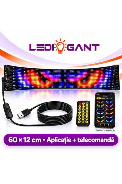 LEDIGANT Ecran LED flexibil RGB LEDIGANT®, 60 × 12 cm, Devil Eye auto, Uber, ...