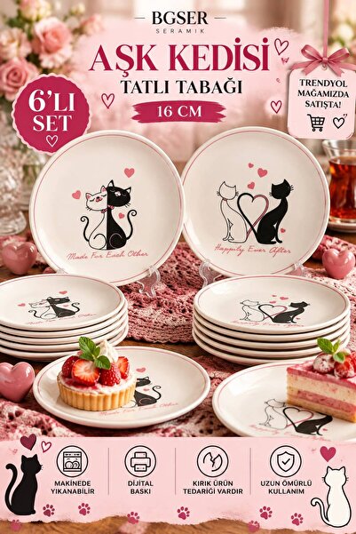 ers erbaşlar AŞK KEDİSİ 6 PARÇA LÜX TATLI TABAĞI SETİ