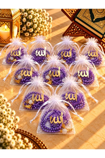 lenagiftworkshop 10 Pieces of Pearl Tesbi̇rh in a Purple Gift Pouch (Mevli̇d ...